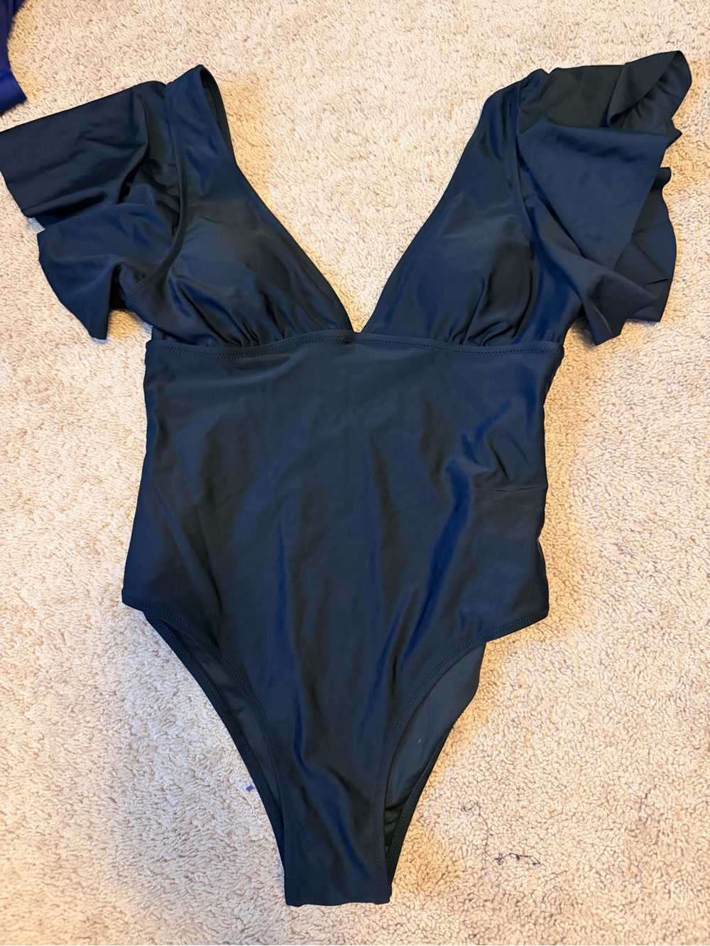 Womans Ruffle Sleeve One-Piece Swimsuit - black